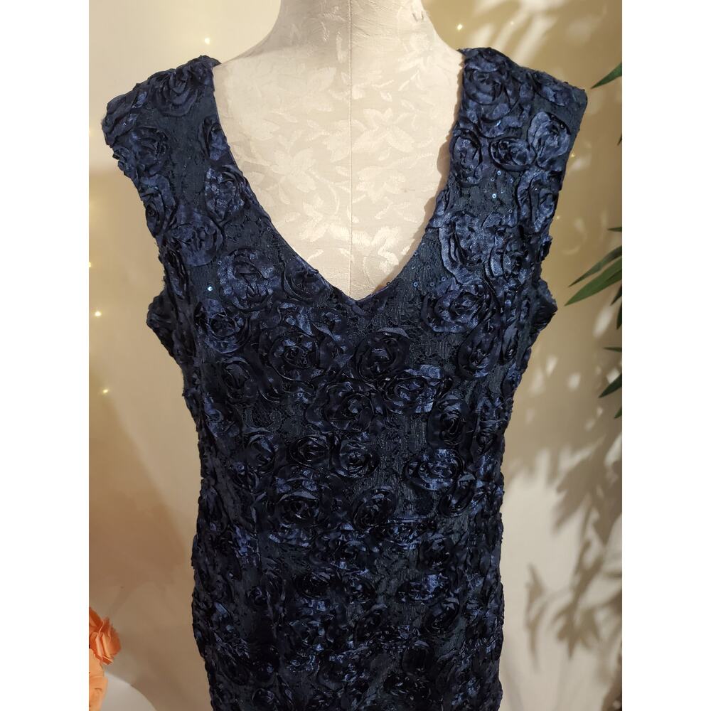 Alex Evenings Rosette Lace Sequin V-Neck Dress Size 12 Blue Wedding Formal Party - Picture 5 of 12